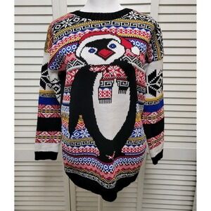 MED/LG Missi London Holiday Snowflake Penguin Ugly Christmas Sweater Pullover